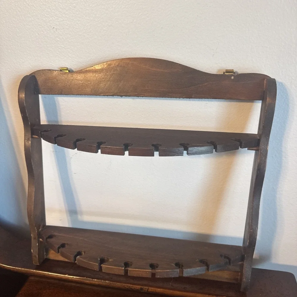 Vintage Wooden Spoon Rack 18 Slots Wall‑Mounted Display Holder, Collapsible